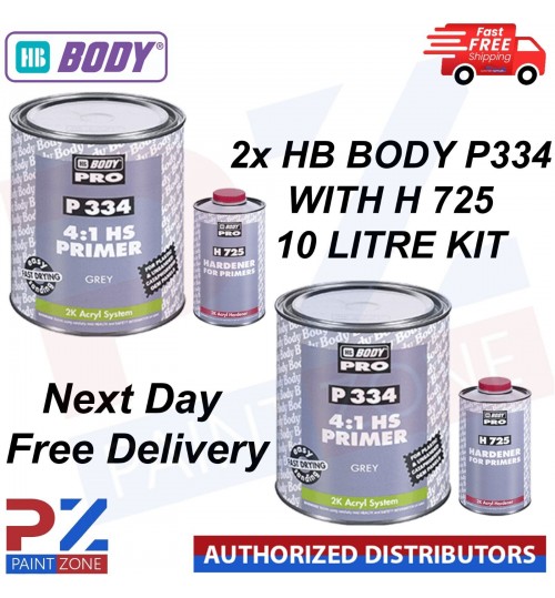 2x HB Body Pro P334 HS Primer Filler 4:1 2k VOC Compliant - With H725 10LTR KIT